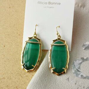 NEW Alicia Bonnie Gold Green Cat's Eye Charlotte Earrings